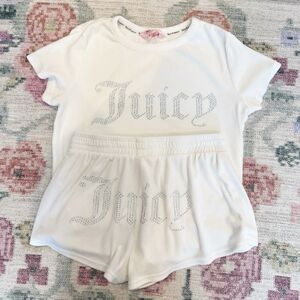 Juicy Couture White Rhinestone Logo Pajama Set